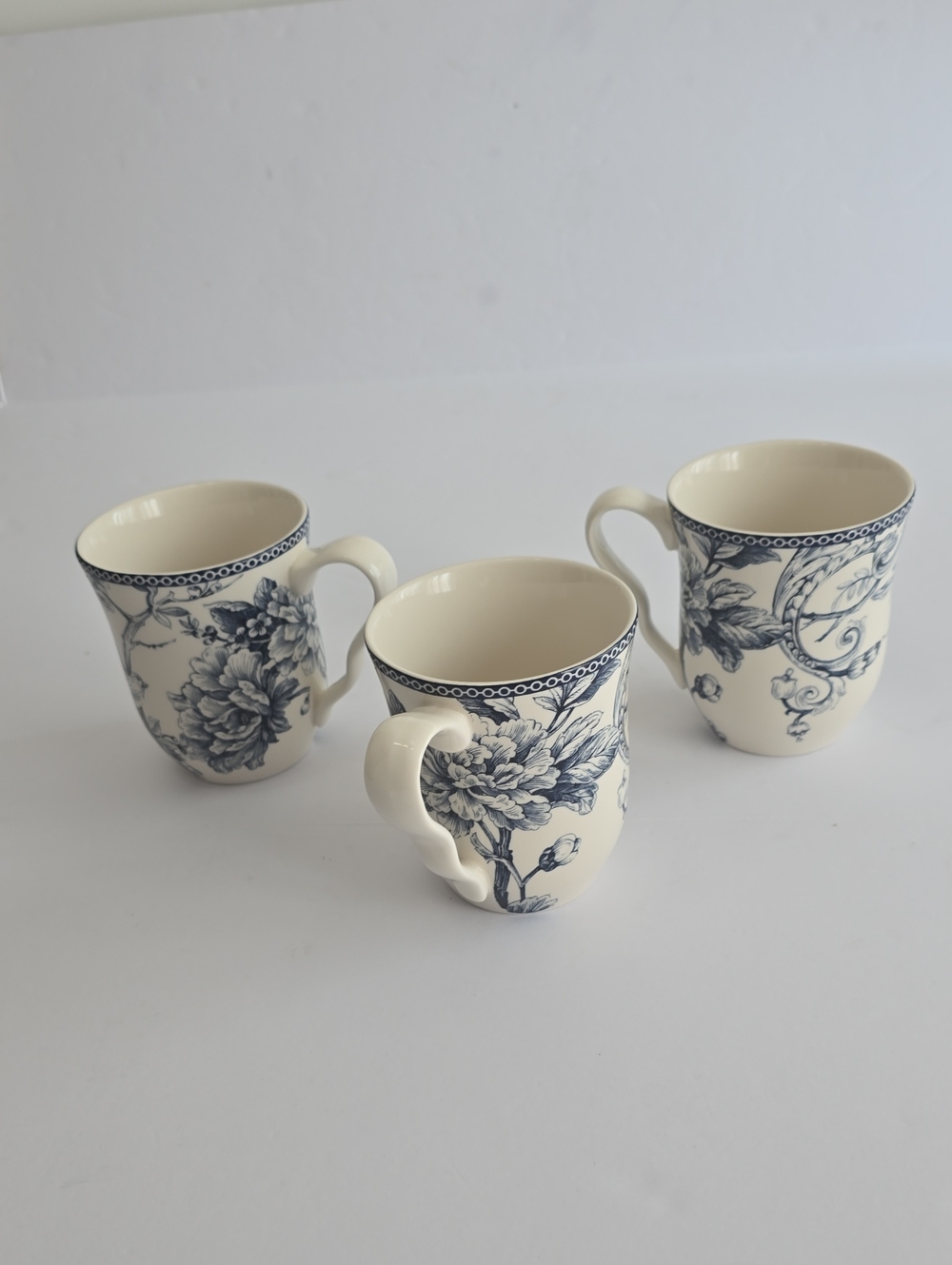 NWOT 222 Fifth Set Of 3 Adelaide Blue Fine China Porcelain Cups Mugs
